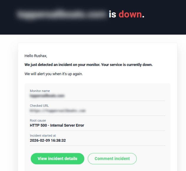 Website down — HTTP 500 internal error