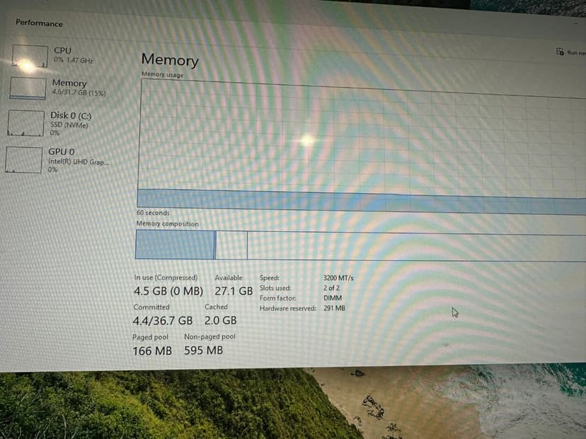Task manager showing 32GB RAM