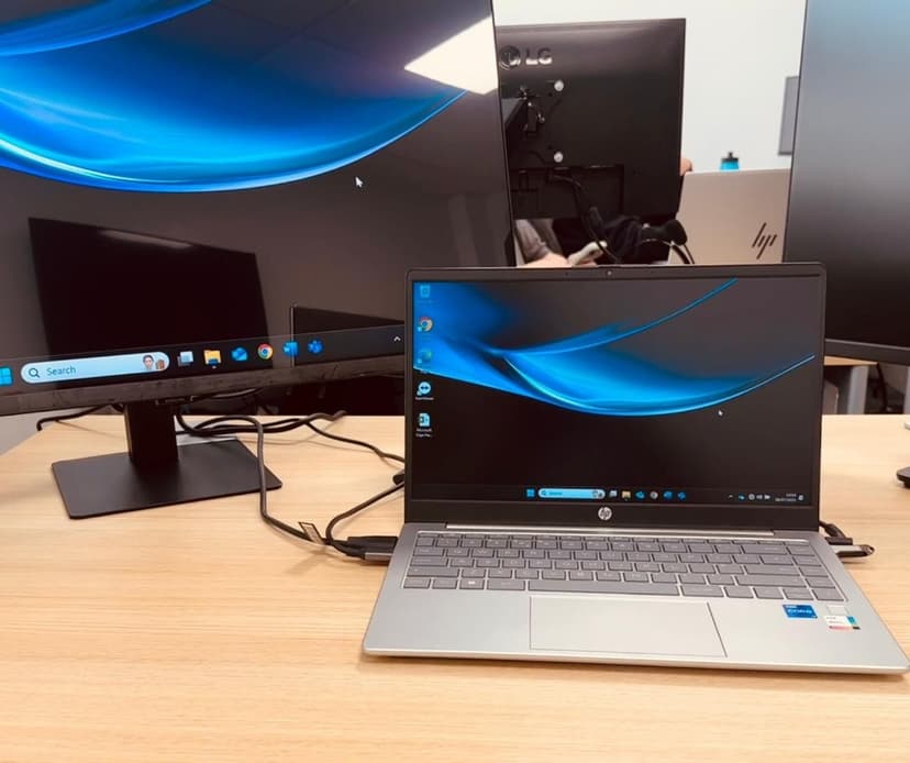 Workstation setup with laptop and monitor