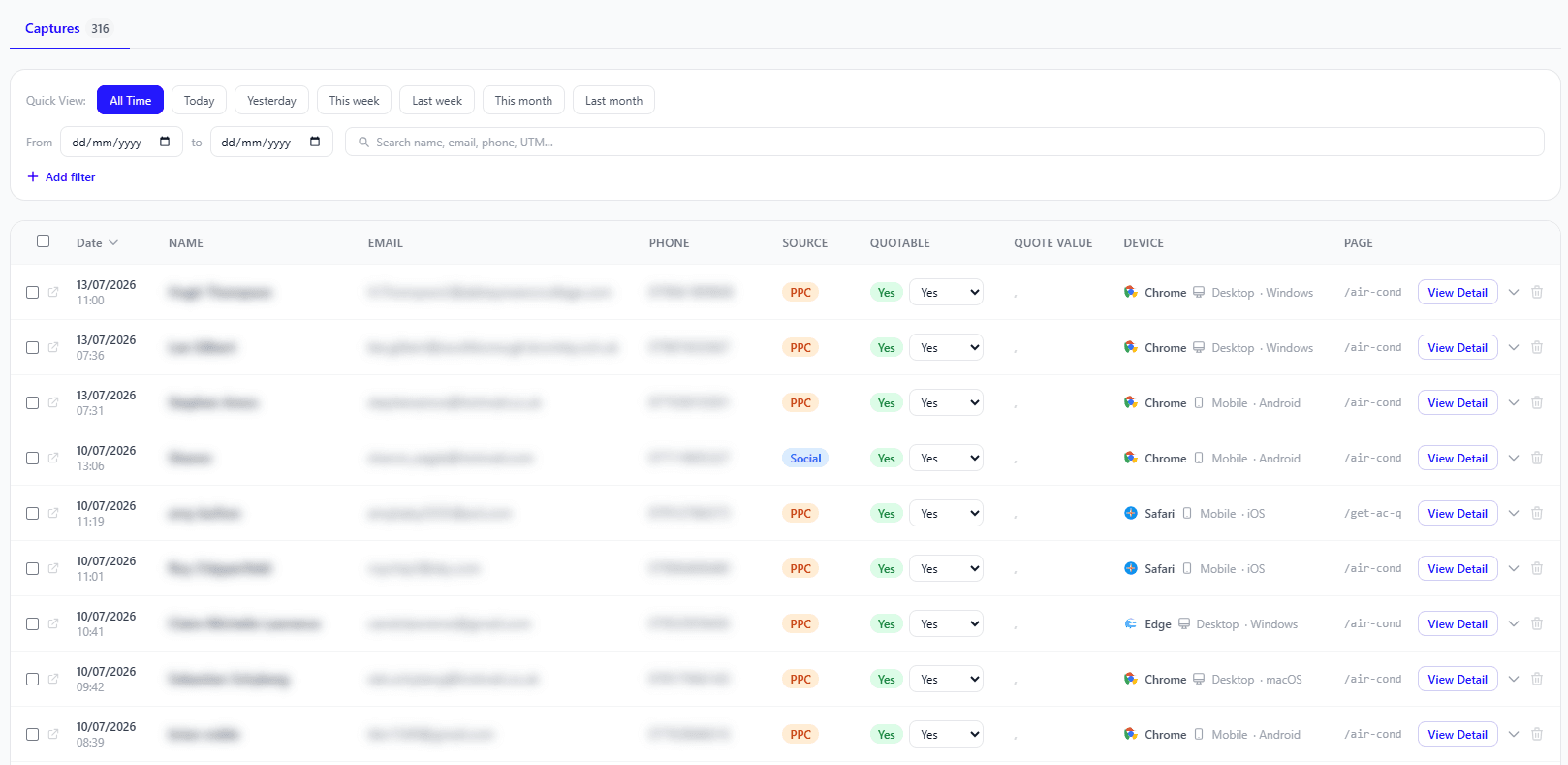 Rushax Hub dashboard showing leads, calls and form submissions in one view